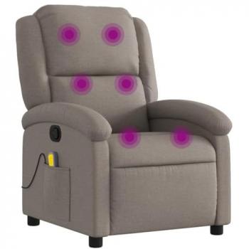 Sillón de masaje reclinable de tela gris taupé vidaXL, Sillón de masaje reclinable, tela gris taupé, respaldo reclinable, reposabrazos, diseño para descanso y relajación en salón u hogar