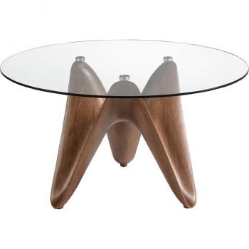 Mesa Comedor Redonda de Cristal Templado y Nogal Angel Cerdá 1126.01 Ø130 x 75