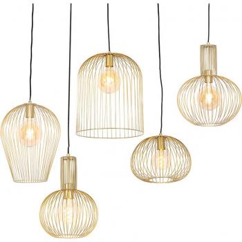 Set de 5 lámparas colgantes diseño oro acero para LED