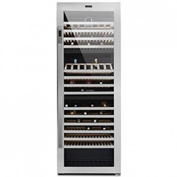 KLARSTEIN Botella Trium - Nevera para vinos, Nevera para Bebidas, Refrigerador gastronomía, 3 Zonas, 617 L, 268 Botellas, 14 Baldas, Filtro UV, Control por Teclado y Pantalla, Negro-Plateado