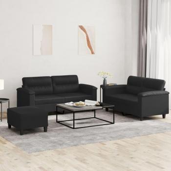 Juego de sofás 3 PCs con almohadas negro en cuero sintético