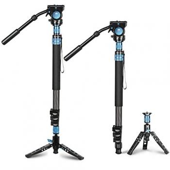 Sirui P-424FL 4-Section Carbon Fiber Monopod with VH-10 Fluid Head and Tripod Base