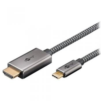 Cable USB-C a HDMI 4K @ 60 Hz, 1 m, Textil, Negro y Plata