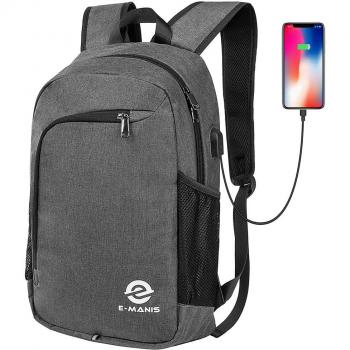 E-MANIS Mochila para portátiles, Mochila para Ordenador portatil 15.6 Pulgadas USB Mochila de Portátil Bolso Impermeable Bolsa Viajes para Colegio Viaje Negocios, Diario, Ocio,Estudiantes/Hombre