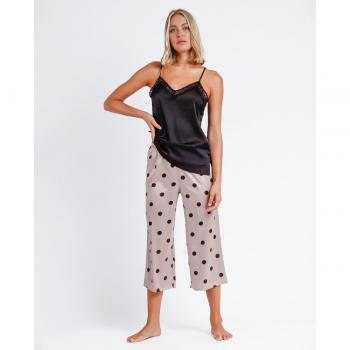 Pijama de mujer de raso con tirantes Elegant Dots negro
