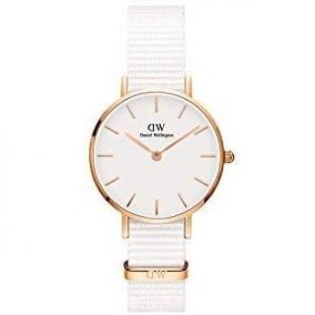 Daniel Wellington Petite Dover Women's Watch, White/Rose Gold, 28mm with NATO Strap