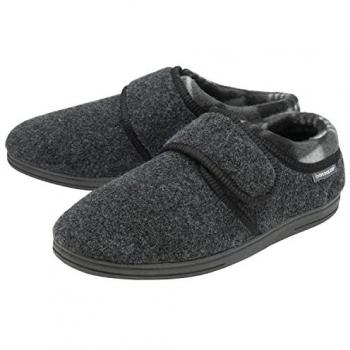 Dunlop Men's Memory Foam Orthopedic Velcro Slippers - Easy Close Indoor House Shoes