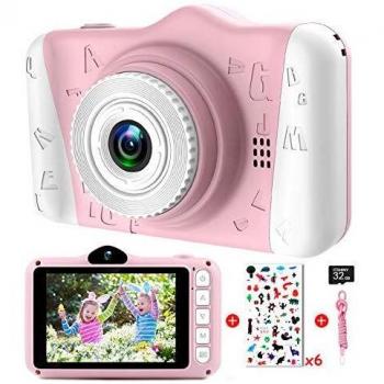 Camara Fotos Infantil - Cámara Fotos Niños con Pantalla Grande de 3,5 Pulgadas 1080P HD 12MP Incorporada Tarjeta SD de 32GB USB Recargable Cámara Digital Selfie Niñas Niños Cumpleaños Navidad Regalos