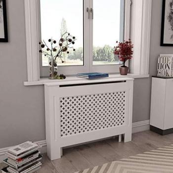 vidaXL 2X Cubiertas para Radiador de Pared Mueble Tapa de Calefacción Calentador de Listones Moderno Fácil de Montar MDF Blanco 112x19x81,5 cm