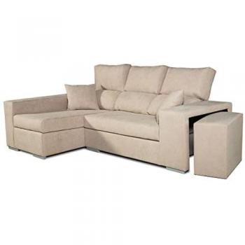 Sofá Chaise Longue Esquinero Frigg Izquierda 230x145 cm - Tejido Acualine Crudo - Respaldo Reclinable y Puff - Envío y Montaje Incluidos