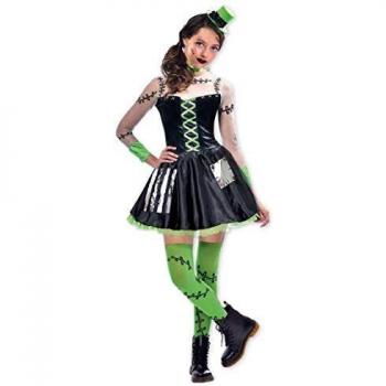 amscan- Girly Costume-Age Years-1 Pc Disfraz de Frankenstein para niña, de 12 a 14, 1 Unidad, Color negro, 12-14 años