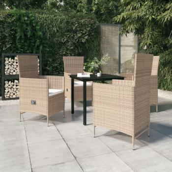 5-Piece Beige Garden Dining Set with Cushions