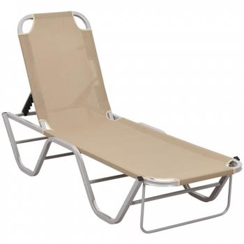 Cream Aluminum and Textilene Sun Lounger