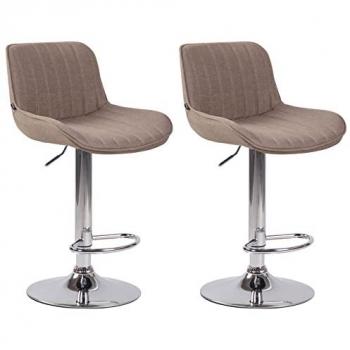 Set de 2 Taburetes de Bar Regulables en Tela Gris Topo con Base Cromada