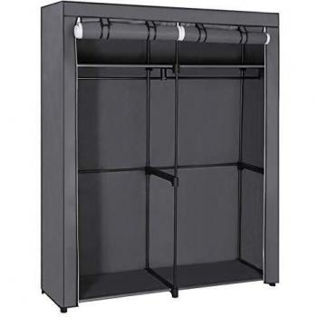 SONGMICS Aramrio de Tela, Armario Portátil con Varillas para Colgar, Perchero, Plegable, Guardarropa, para Dormitorio, Estudio, 140 x 43 x 174 cm, Gris RYG02GY