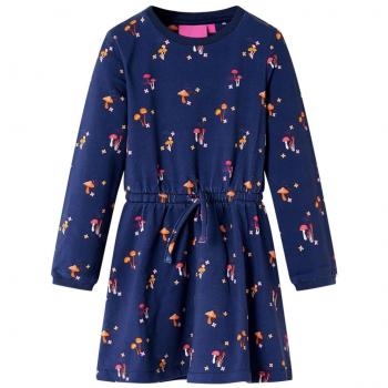 Vestido infantil azul marino de manga larga y escote redondo