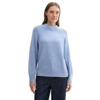 Jersey de mujer Tom Tailor azul claro, regular fit, con mezcla de algodón y lana, talla M