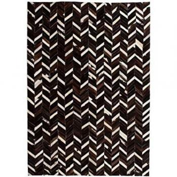 vidaXL Alfombra Retazos de Cuero 120x170 cm Chevrón Negro/Blanco Tapete Estera