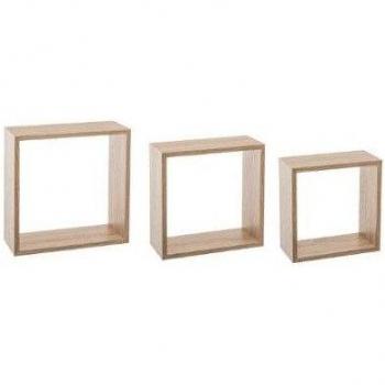 Conjunto de 3 Estantes de Pared de Madera DM - Cubes Beige - Ahorra Espacio
