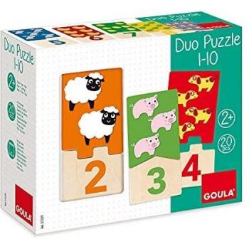 Goula - Duo puzle 1-10, Puzle de madera para aprender los números para niños a partir de 2 años