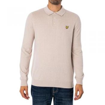 Polo de Manga Larga de Algodón Merino Lyle & Scott Beige para Hombre - Talla M
