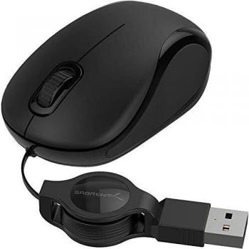 Sabrent Ratón óptico Mini USB de Viaje, con Cable retráctil