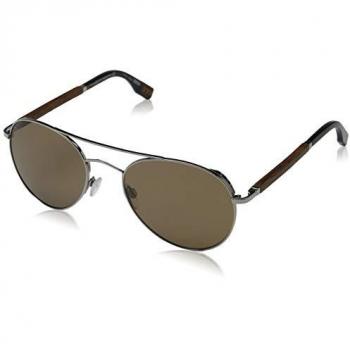 Ermenegildo Zegna Gunmetal Aviator Sunglasses with Brown Lenses, One Size