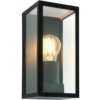 Lámpara de pared para exterior Endon Oxford - Acero inoxidable, pintura negra mate, cristal transparente, 1 luz regulable, IP44, E27