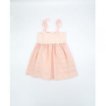 Vestido de niña combinado de tirantes con cuerpo de tricot y falda rosa
