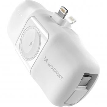Mini Powerbank Wozinsky WF16-YLS 5000mAh 15W con Cargador Lightning y Cable USB-C Integrado para Apple Watch - Blanco