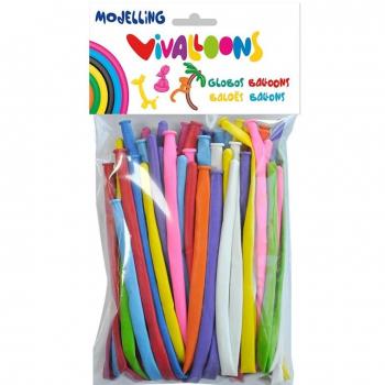 Globo 100% latex biodegradable para modelar figuras colores surtidos blister de 50 Vivalloons 26503
