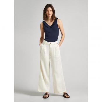 Pantalón culotte de mujer 100% lino con pinzas delanteras - Pantalón Mae blanco roto Pepe Jeans