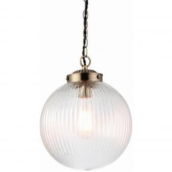 Lámpara colgante Brydon de 1 luz, latón antiguo y vidrio transparente, diámetro de 25 cm, compatible con bombillas E27