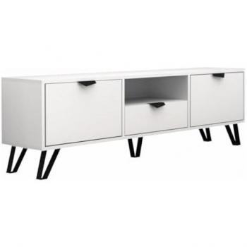 Mueble de TV CARDELIA con 2 puertas, 1 cajón y 1 estante - Blanco y Negro
