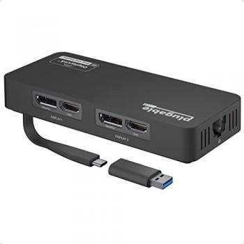 Plugable Technologies 4K DisplayPort and HDMI Dual Monitor Adapter for USB 3.0 and USB-C, Compatible with Windows, ChromeOS, and Mac, with Ethernet support