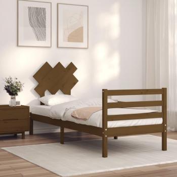 Cama solar sin colchón ámbar 90x200cm madera maciza con estructura cama y cabecero de madera maciza marrón miel 90x200cm Vidaxl Marrón