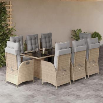 Set de almuerzo de jardín 9 piezas con cojines beige de mezcla de polyrattan
