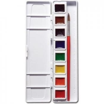 Prang Half Pan Watercolor Set with Brush, 8 Assorted Colors