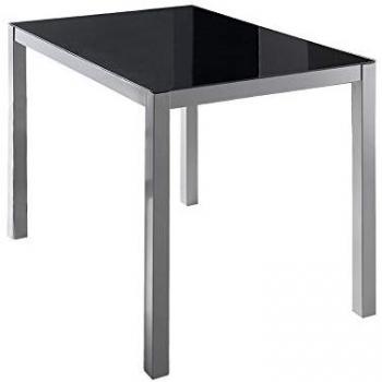 Mesa Comedor Rectangular Melbourne - Cristal Templado Negro y Estructura Metálica Plata - 110 x 75 x 75 cm