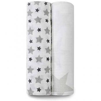 aden + anais 100% cotton Muslin Swaddle & Receiving Blankets for Baby Girls & Boys, 120x120cm, Ideal Newborn & Infant Swaddling Wrap Set, Perfect Shower Gifts, 2 Pack, twinkle