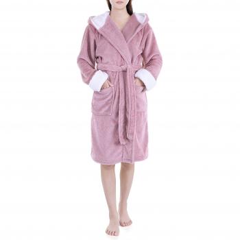 Genuwin Bata de Forro Polar para Mujer con Capucha - Albornoz de Lujo de Microfibra Polyester con Cuello Tipo Smoking y Bolsillos Laterales - Oeko Tex 100