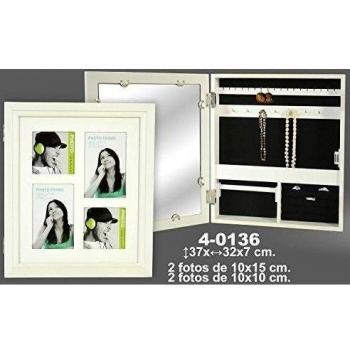 DonRegaloWeb - Portafotos con repisa portajoyas de madera para 2 fotografías 10cm x 15cm y 2 de 10cm x 10cm decorado en color blanco