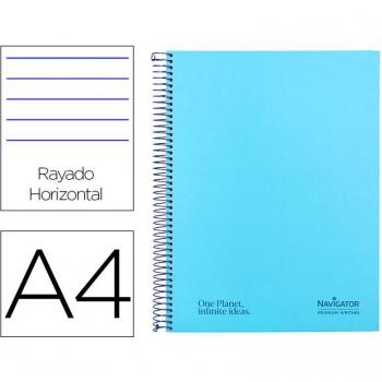 Cuaderno espiral Navigator A4 tapa dura 80h 80gr horizontal con margen azul claro