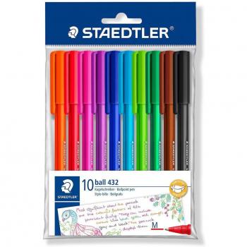 Staedtler 4320 MC10 Bolígrafos de Colores Surtidos, Punta Media, Estuche de 10