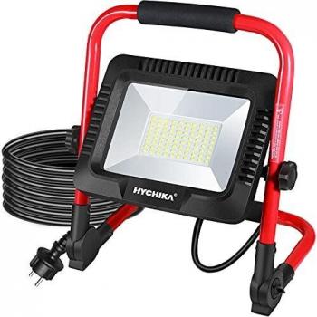 Foco de Trabajo LED 50W, HYCHIKA Luz de Trabajo con 6500K Blanco Brillante, 5500 LM, Ajustar Brillo, IP65 Impermeable para Usar en Exterior, Cable de 3M, para Obras, Jardines, Foco LED Portátil