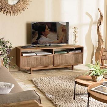 Mueble de TV Alida con 2 cajones y 2 estantes de madera de teca reciclada