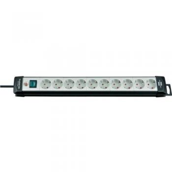 Regleta de enchufes Premium-Line 10 tomas con interruptor y cable de 3m H05VV-F 3G1,5 Negra/Gris