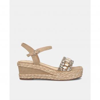 Sandalias de cuña con puntera cuadrada y tira de pedrería