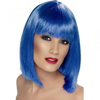 Smiffys Peluca glamurosa, Azul, Corta, despuntada con Flequillo