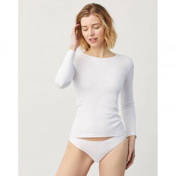 Camiseta de mujer de manga larga afelpada y escote redondo
